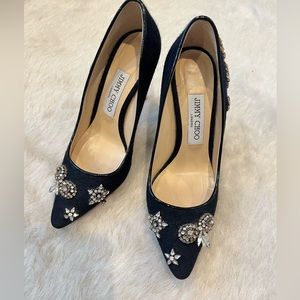 Jimmy Choo Romy 100 Embellished Flannel Point-Toe Pumps